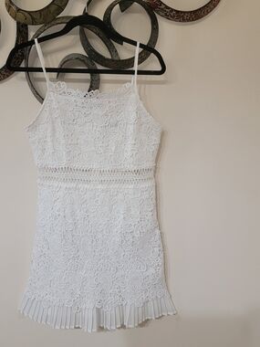 Pleated-Hem Mini Dress in White